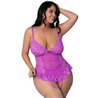 Magic Silk Butterfly Fantasies Basque & Cheeky Panty Set Neon Purple Queen Size