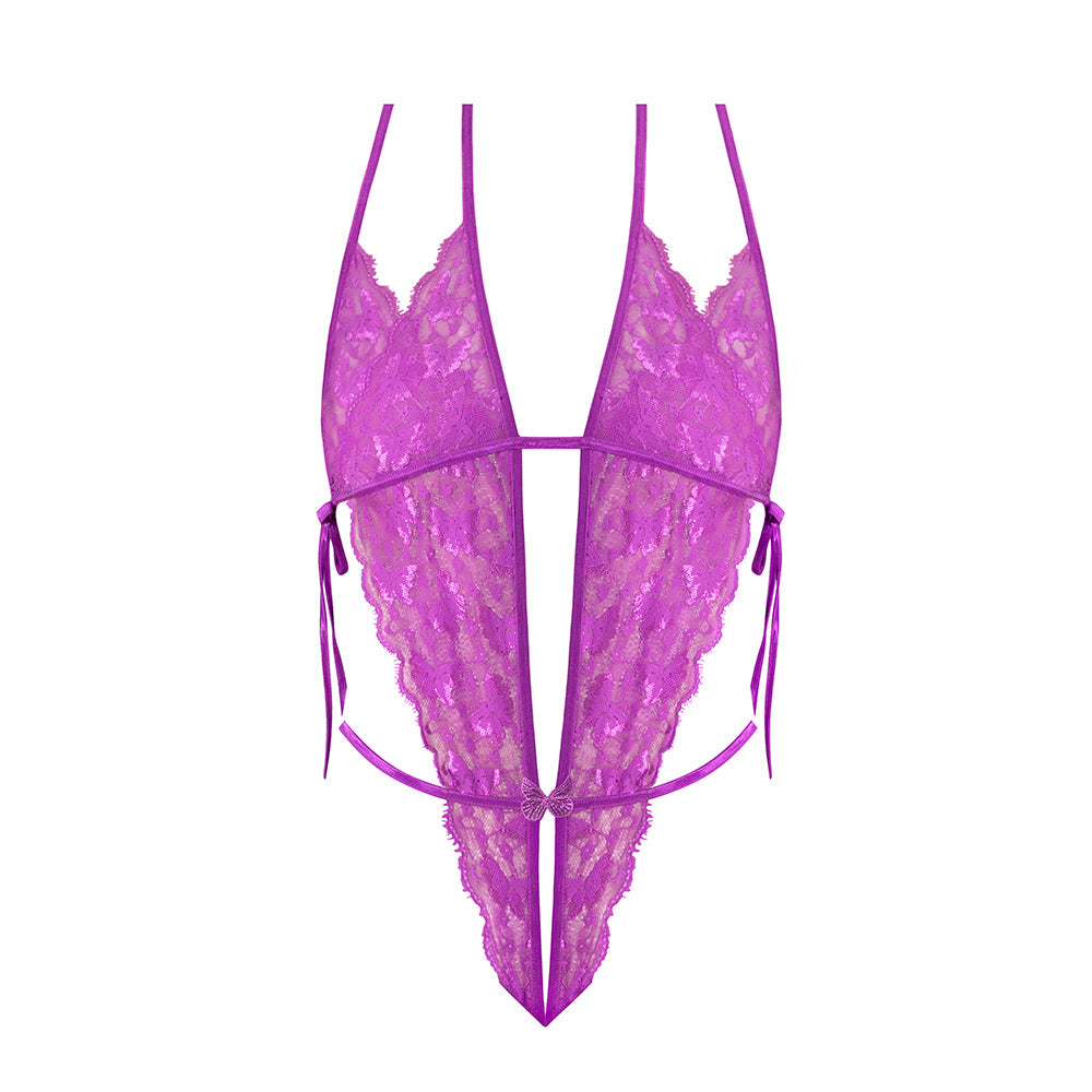 Magic Silk Butterfly Fantasies Peek-a-Boo & Crotchless Teddy Neon Purple S/M