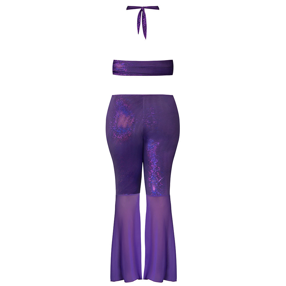 Magic Silk Glimmer Wrap Halter & Flair Pant Set Purple Disco Queen Size