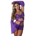 Magic Silk Glimmer Wrap Bralette, Booty Shorts & Sleeve Set Purple Disco L/XL