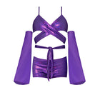 Magic Silk Glimmer Wrap Bralette, Booty Shorts & Sleeve Set Purple Disco Queen Size