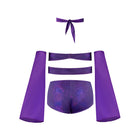 Magic Silk Glimmer Wrap Bralette, Booty Shorts & Sleeve Set Purple Disco Queen Size
