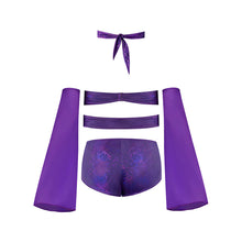 Magic Silk Glimmer Wrap Bralette, Booty Shorts & Sleeve Set Purple Disco Queen Size