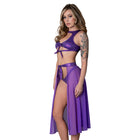 Magic Silk Glimmer High Neck Crop Top, Flowy Skirt & Tanga Set Purple Disco S/M
