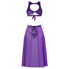 Magic Silk Glimmer High Neck Crop Top, Flowy Skirt & Tanga Set Purple Disco S/M