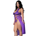 Magic Silk Glimmer High Neck Crop Top, Flowy Skirt & Tanga Set Purple Disco Queen Size