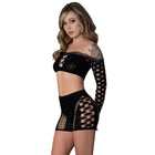 Magic Silk Seamless Crop Top & Short Set Black with Rhinestones O/S