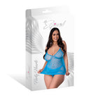 Magic Silk Flirty Hearts Flutter Babydoll & High Leg Tanga Set Blue Sugar Queen Size