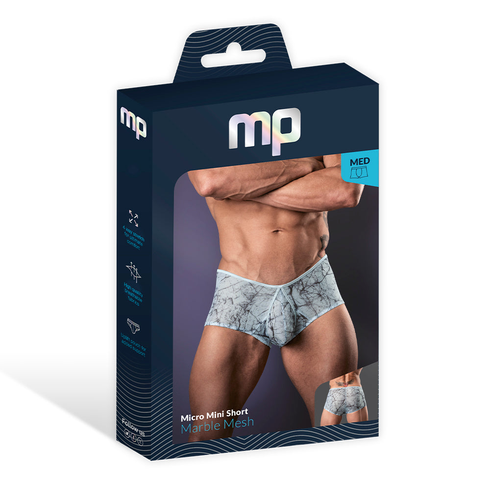 Male Power Marble Mesh Micro Mini Short Silver Blue M