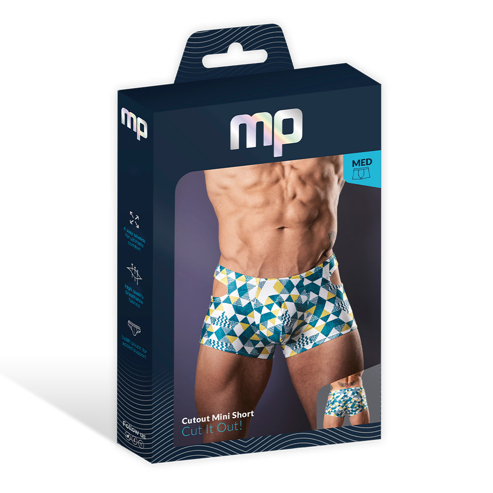 Male Power Cut It Out! Cutout Mini Short Blue/White XL