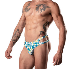 Male Power Cut It Out! Cutout Thong Blue/White L/XL