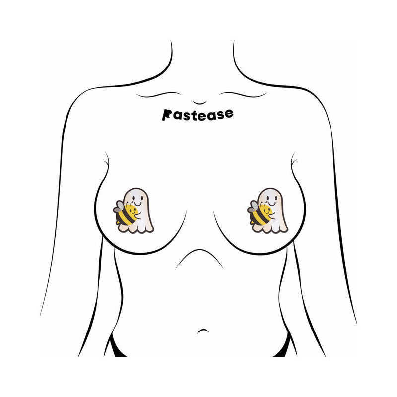 Pastease Boo-Bee Pasties: Kawaii Ghost with Bee Friend Nipple Covers