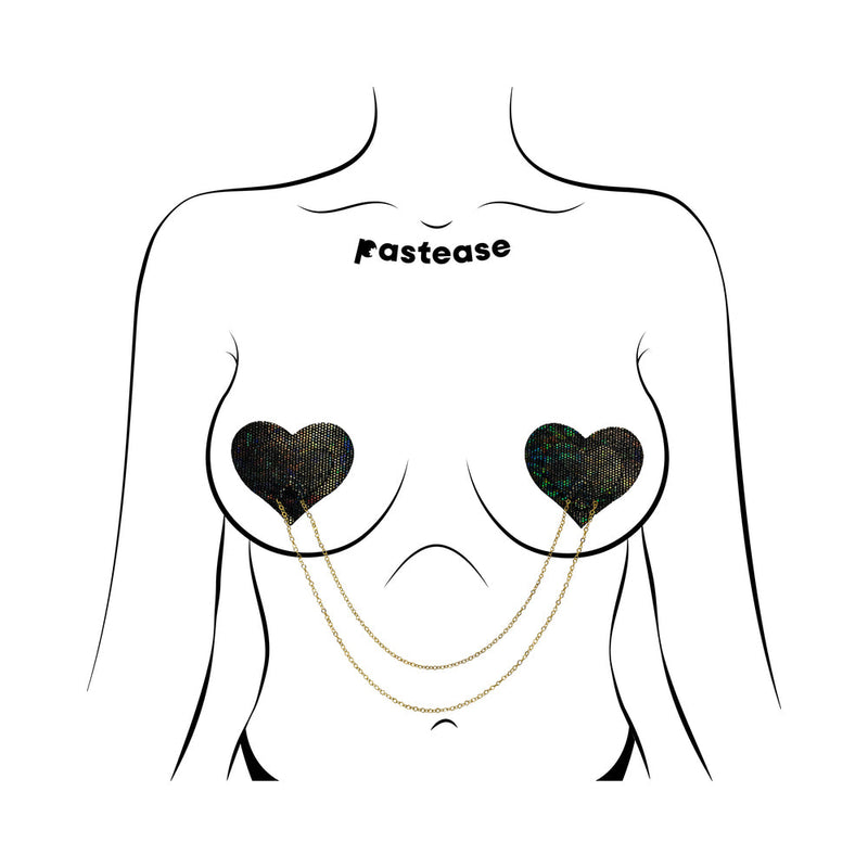 Pastease Chains: Black Shattered Disco Ball Heart with Gold Chains Pasties