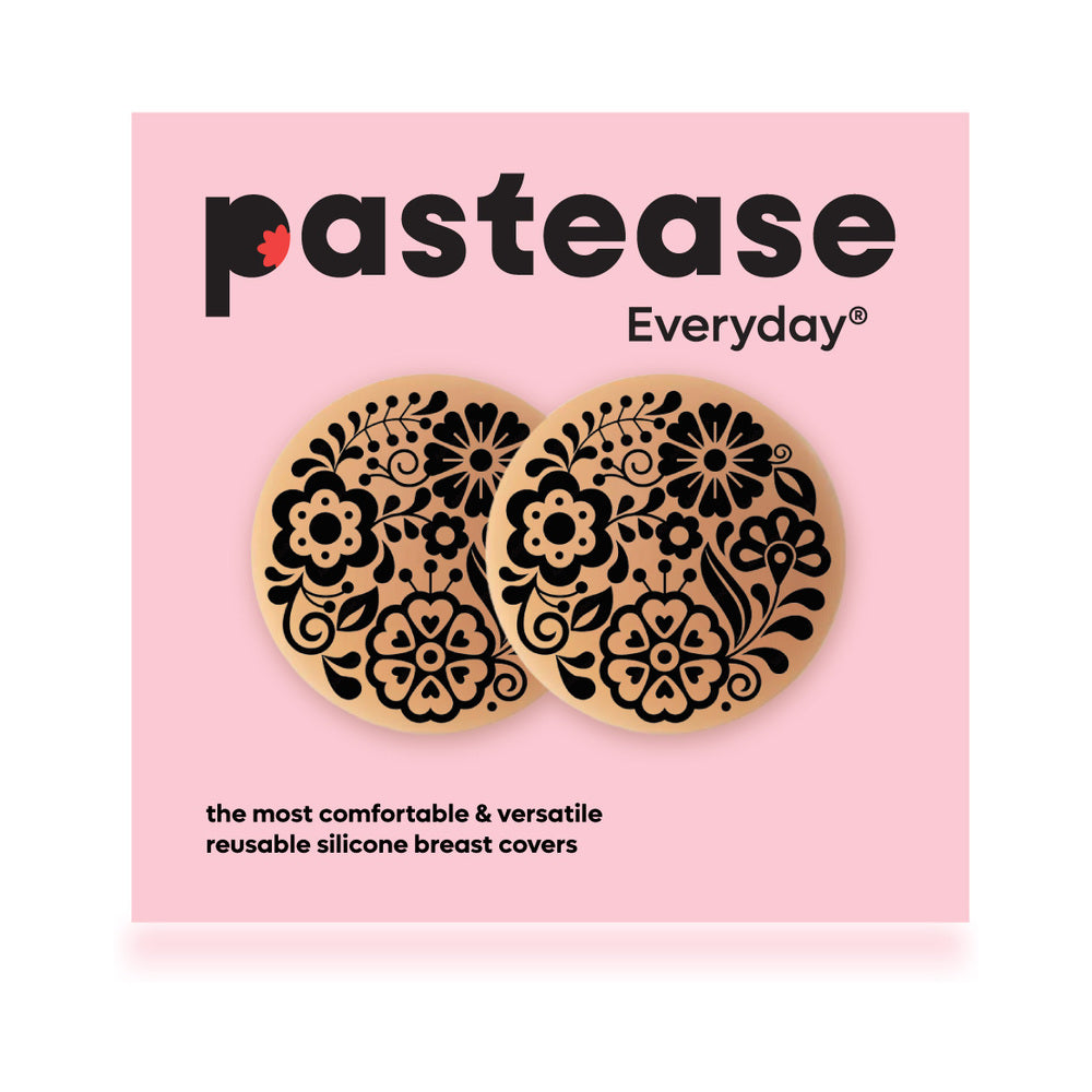 Pastease Halos Reusable Sticky Adhesive Silicone Nipple Cover Floral Nude Large D+ Cup