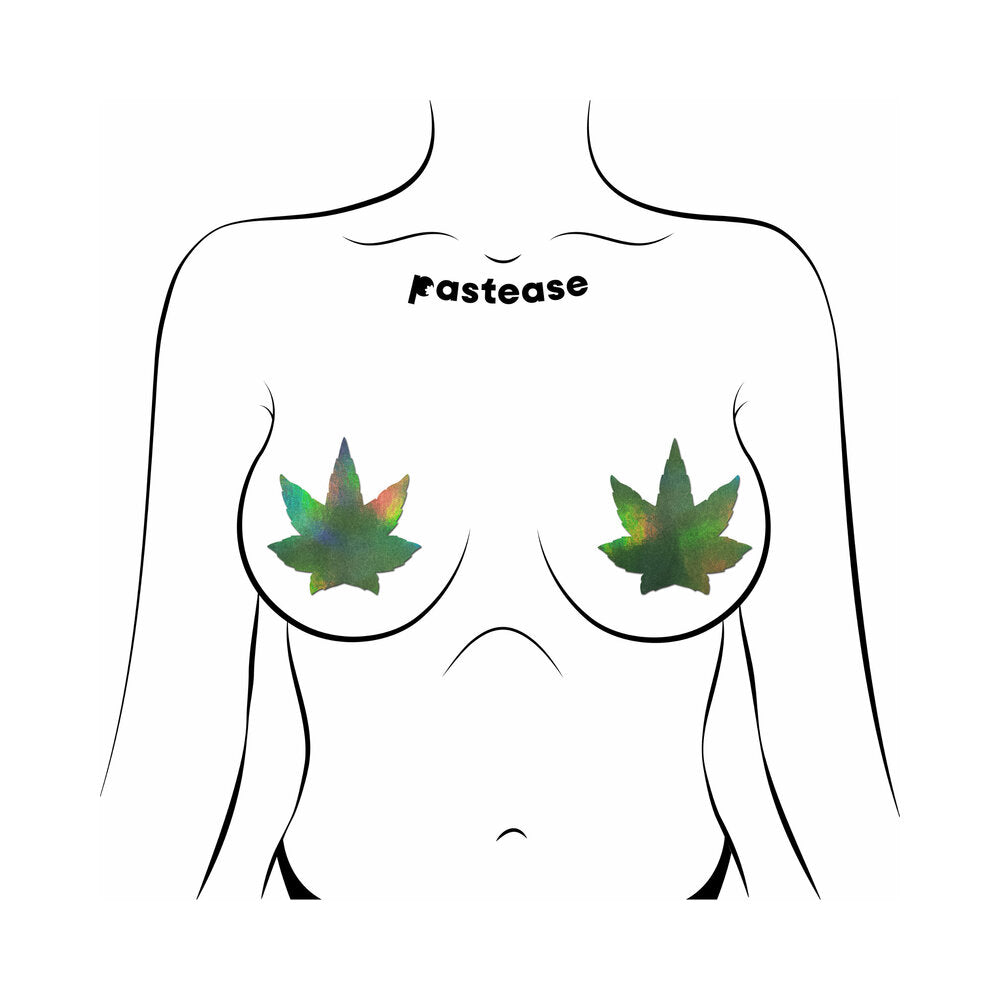 Pastease Indica Pot Leaf: Green Holographic Weed Pasties