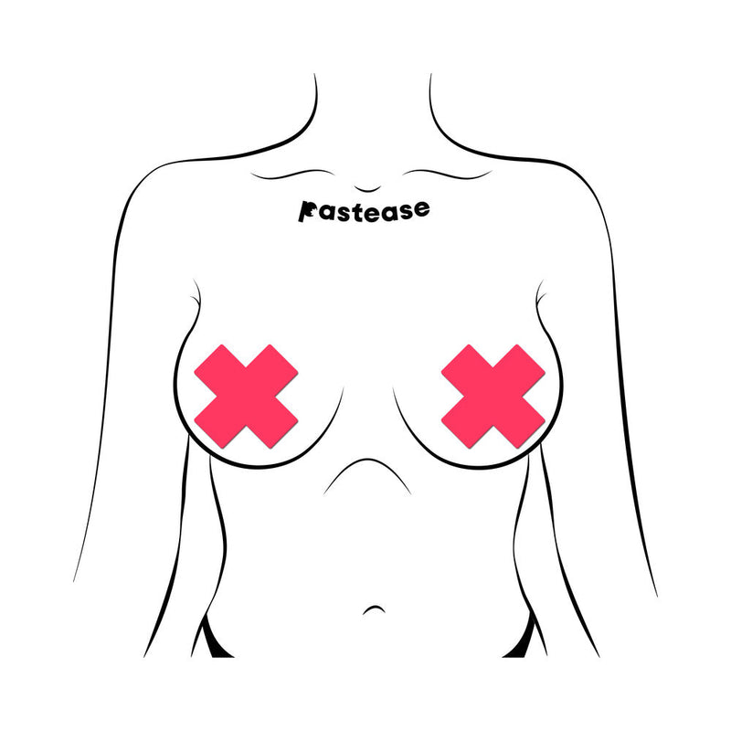 Pastease Plus X: Glow-in-the-Dark Neon Pink Cross Pasties Nipple Covers