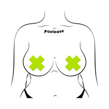 Pastease Plus X: Glow-in-the-Dark Neon Yellow Cross Pasties Nipple Covers