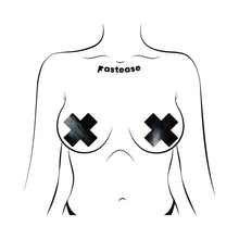 Pastease Plus X: Faux Latex Pleather Vinyl Black Cross Pasties