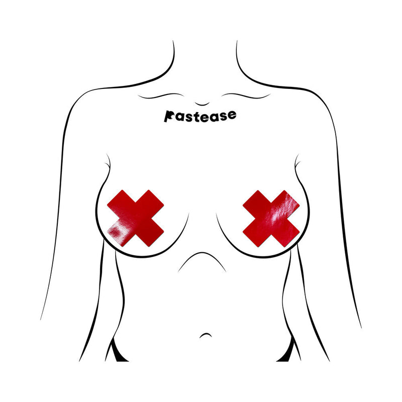 Pastease Plus X: Faux Latex Pleather Vinyl Red Cross Pasties