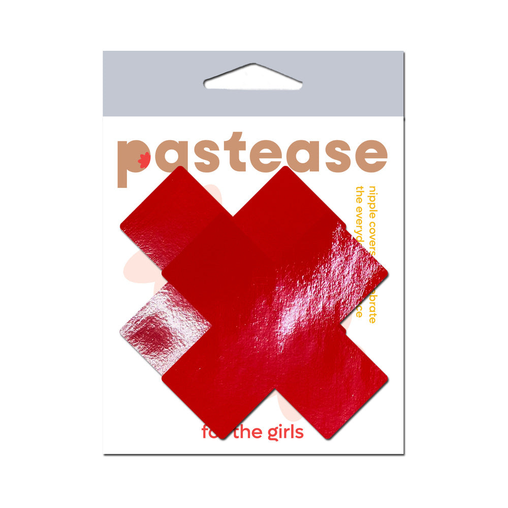Pastease Plus X: Faux Latex Pleather Vinyl Red Cross Pasties