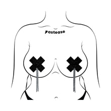 Pastease Tassel Pasties: Black Sparkle Plus X with Long Rhinestone Tassel