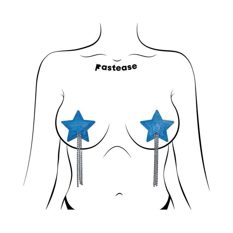 Pastease Tassel Pasties: Denim Star Pastease with Long Rhinestone Tassel