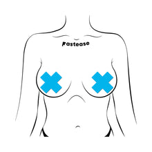 Pastease Plus X: Glow-in-the-Dark Neon Turquoise Cross Pasties Nipple Covers