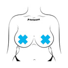 Pastease Plus X: Glow-in-the-Dark Neon Turquoise Cross Pasties Nipple Covers