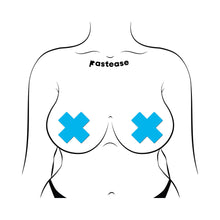Pastease Plus X: Glow-in-the-Dark Neon Turquoise Cross Pasties Nipple Covers