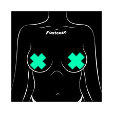 Pastease Plus X: Glow-in-the-Dark Neon Turquoise Cross Pasties Nipple Covers