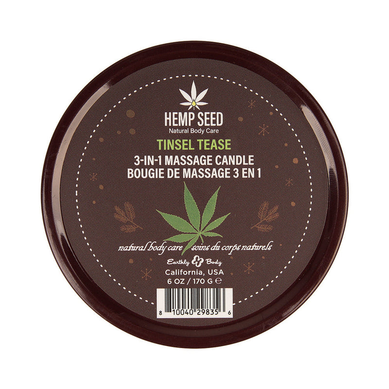Earthly Body Hemp Seed 3-in-1 Massage Candle Tinsel Tease 6 oz.
