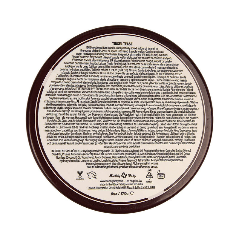 Earthly Body Hemp Seed 3-in-1 Massage Candle Tinsel Tease 6 oz.