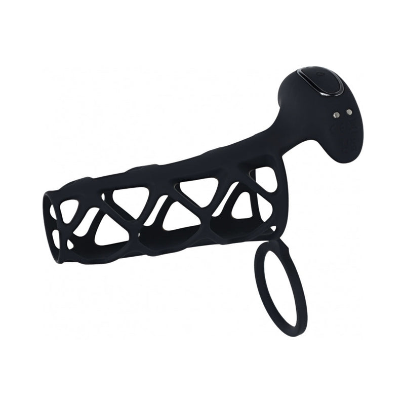 LEVELZ Vibrating Cage Silicone Cock Sleeve & Ball Ring Black