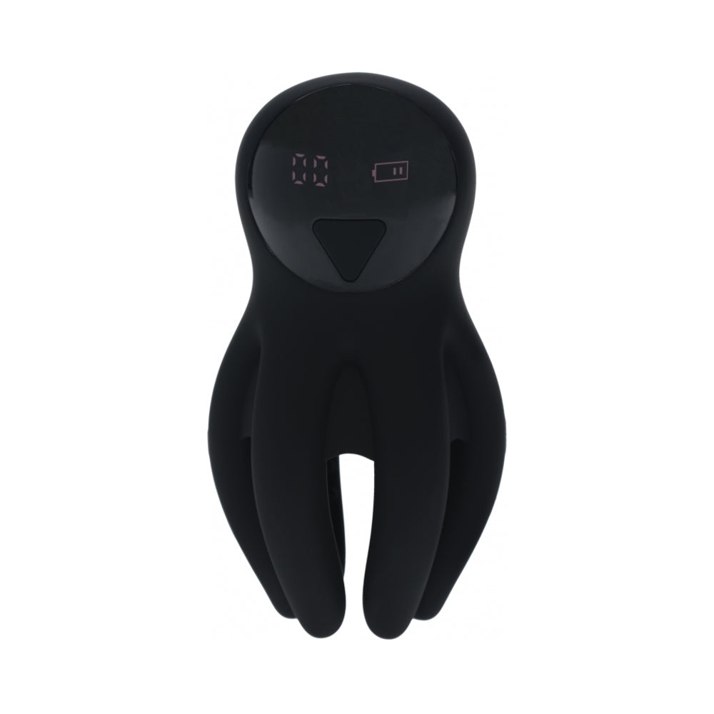 LEVELZ Digital Vibrating Silicone Penis Head Stimulator with Tentacles Black