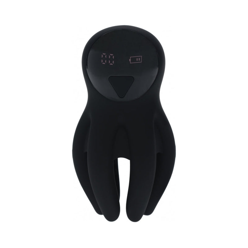 LEVELZ Digital Vibrating Silicone Penis Head Stimulator with Tentacles Black