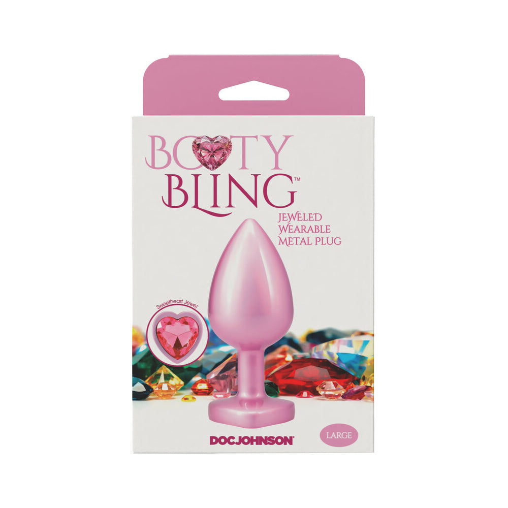 Booty Bling Heart Diamond Jeweled Metal Plug Pink Large