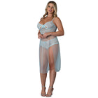 Magic Silk Blue Sky Long Chemise & Boy Short Panty Blue Queen Size