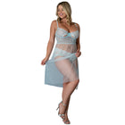 Magic Silk Blue Sky Long Chemise & Boy Short Panty Blue Queen Size
