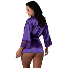 Magic Silk Satin Petals Robe Purple S/M