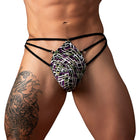 Male Power Gridlock''d Thong with Strap Print L/XL