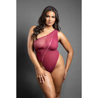 Fantasy Lingerie Domina Crotchless One-Shoulder Teddy with Asymmetrical Front Zipper Berry Queen Size