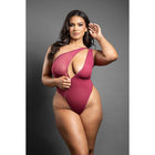 Fantasy Lingerie Domina Crotchless One-Shoulder Teddy with Asymmetrical Front Zipper Berry Queen Size